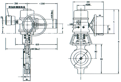 進口電動高性能蝶閥尺寸